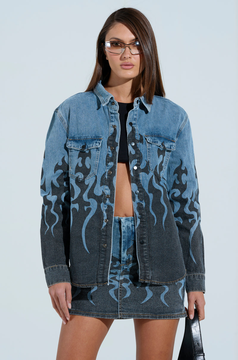 FIRE TO MY FLAME DENIM SHIRT