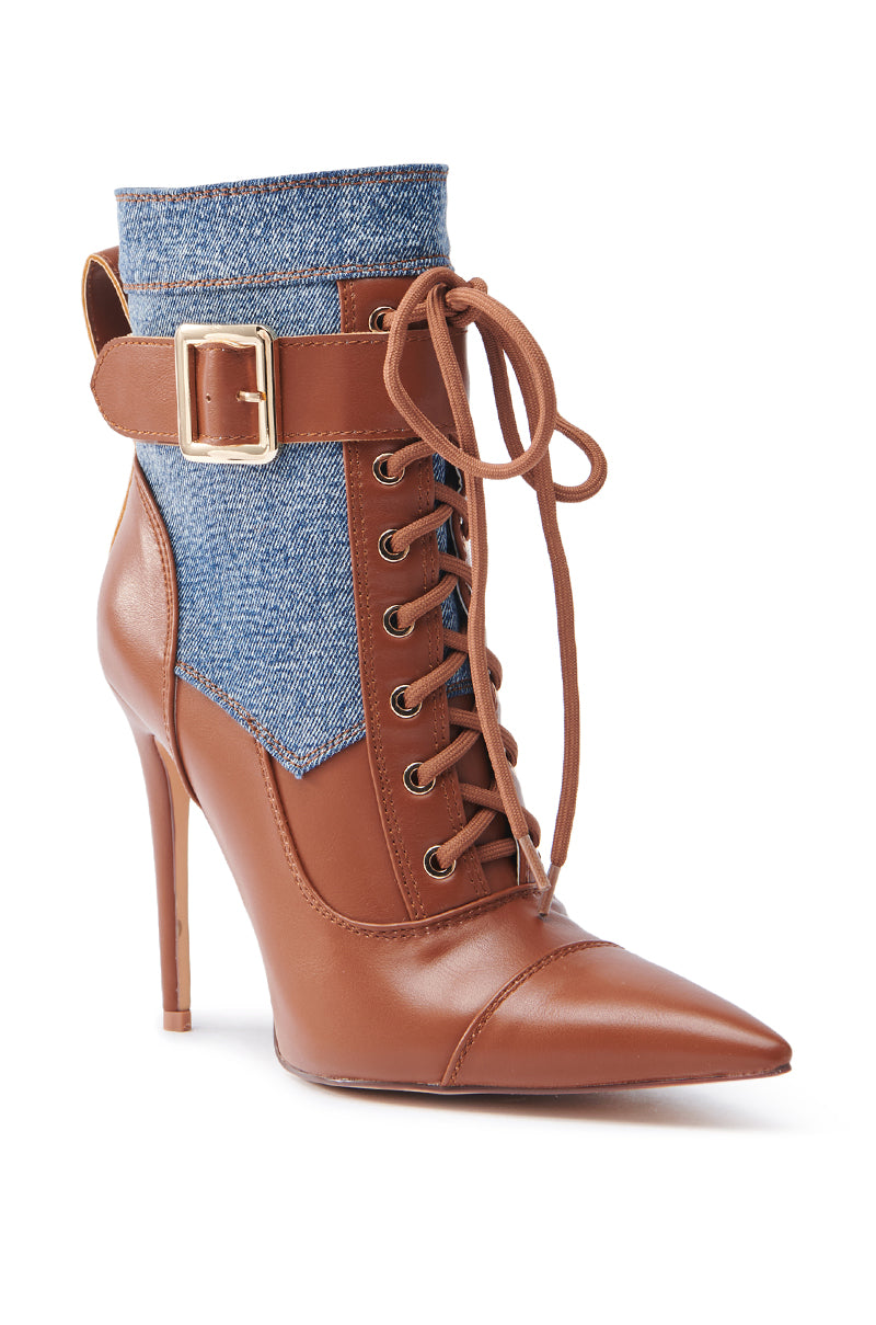 AZALEA WANG JUHI TAN STILETTO COLORBLOCKED BOOTIE