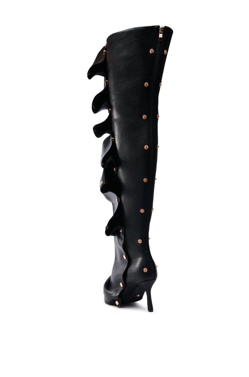 AZALEA WANG SWELCIE BLACK PU GOLD HARDWARE STILETTO BOOT