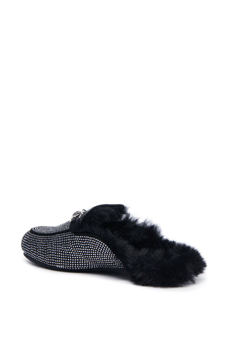 AZALEA WANG TIRAMISU BLACK FUR FOOTBED LOAFER