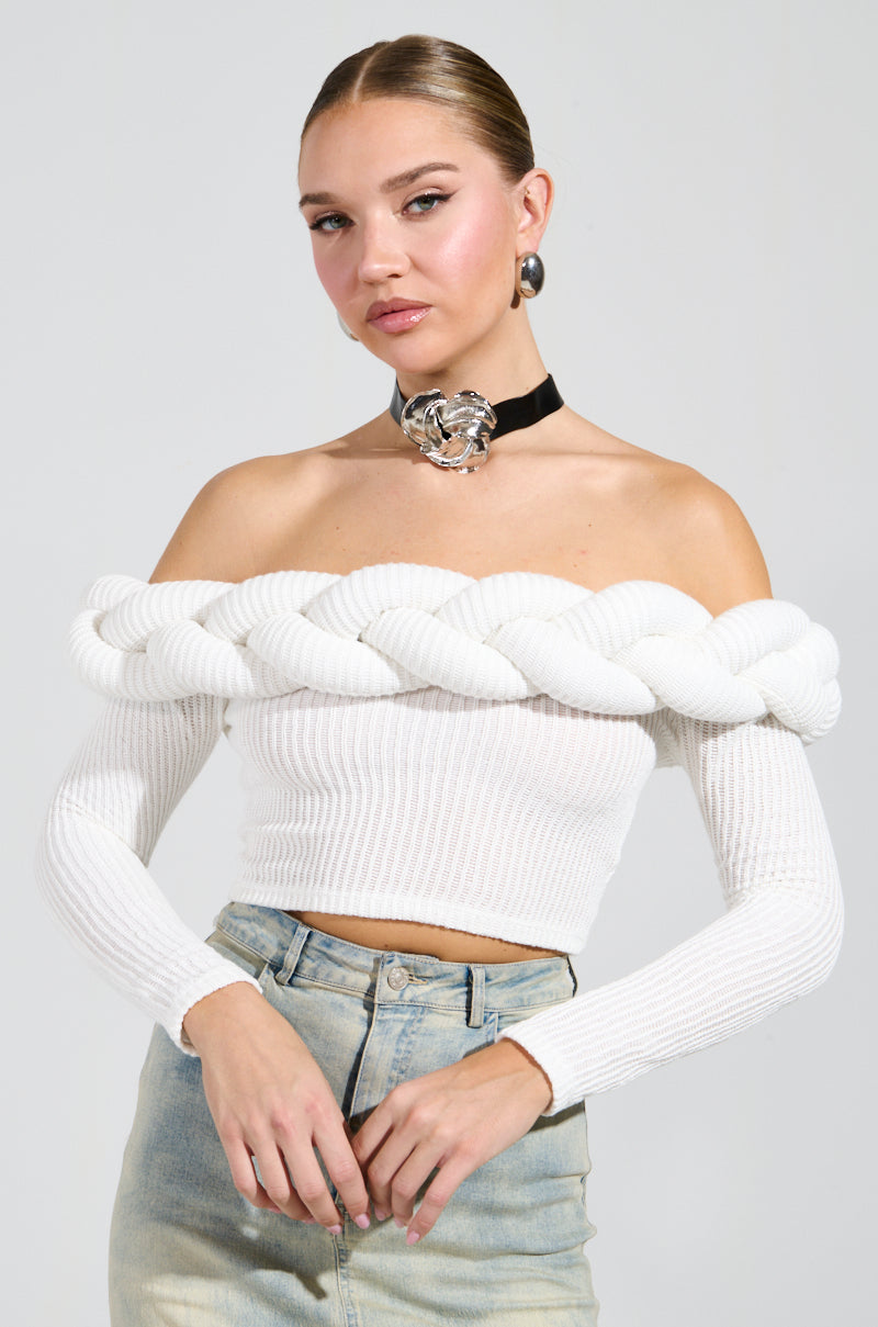 NOT ALONE OFF THE SHOULDER SWEATER IN IVORY