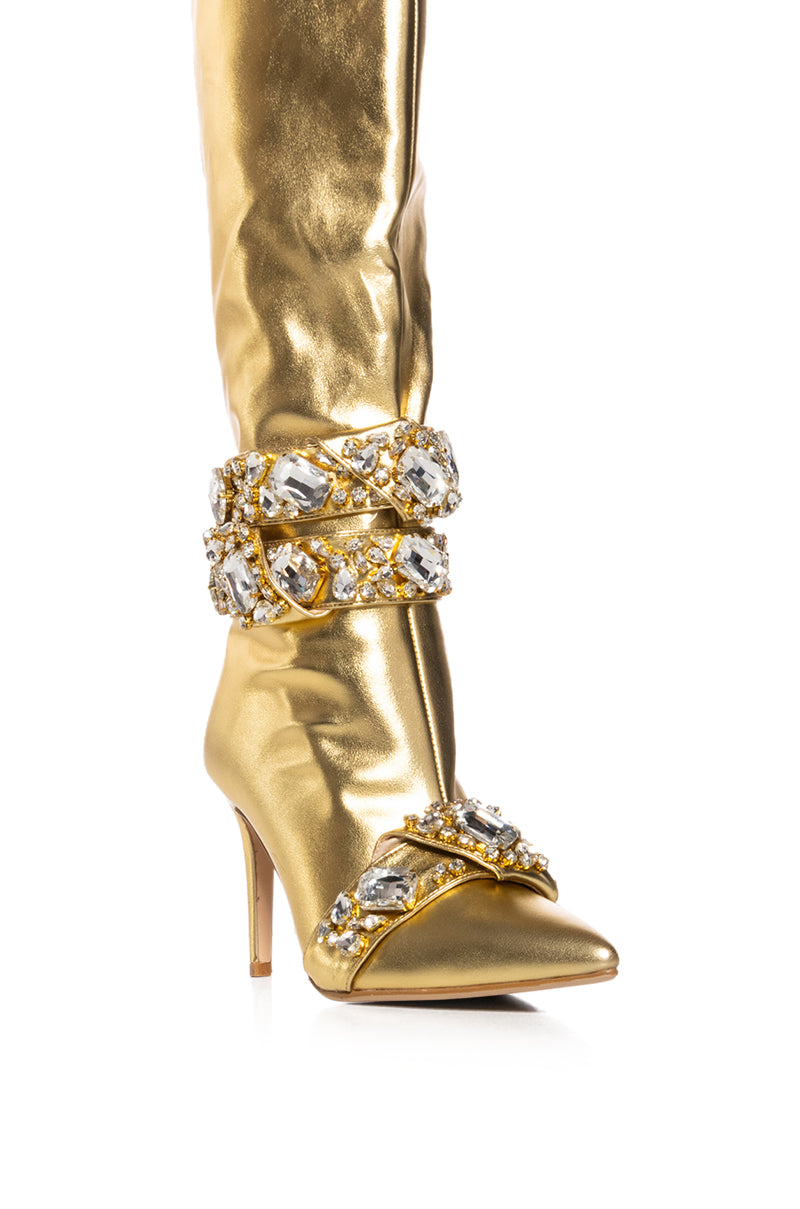 AZALEA WANG ALONZA GOLD DIAMOND EMBELLISHED BOOT