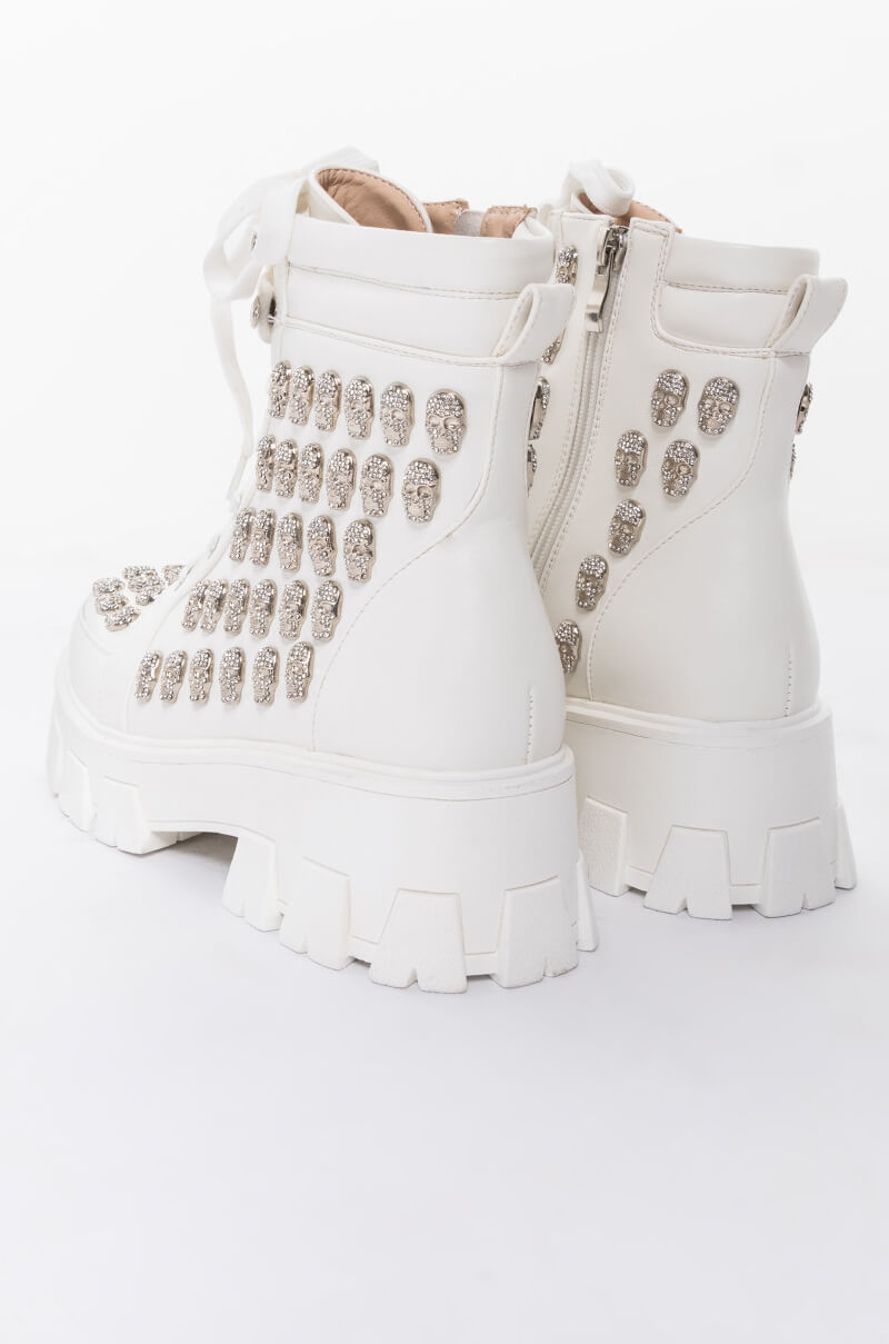 AZALEA WANG DIAMOND SKULL FLATFORM BOOTIE IN WHITE