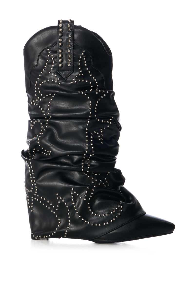 AZALEA WANG SINEAD BLACK RUCHED COWBOY BOOTIE