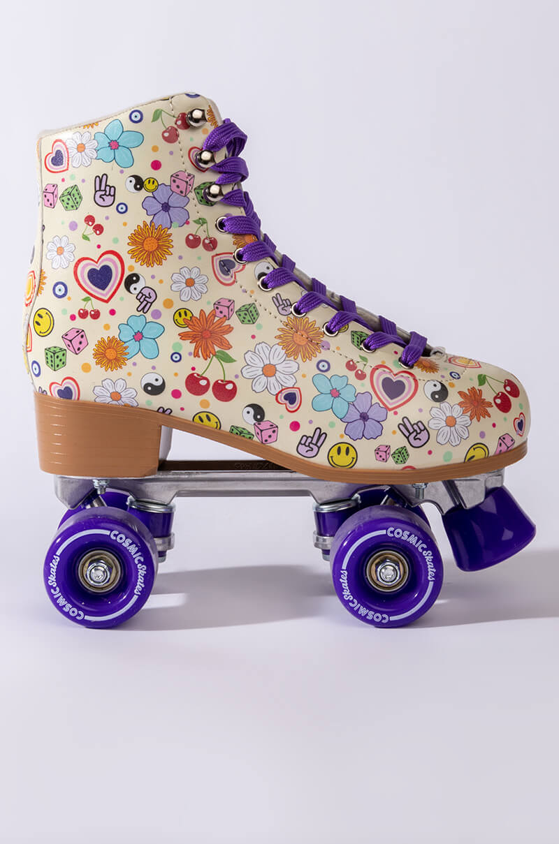 COSMIC SKATES FUNKY FLORAL PRINT ROLLER SKATES