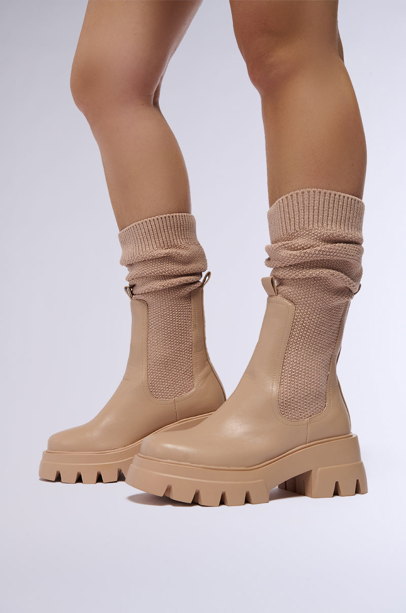 AZALEA WANG MOTA TAN PU AND SWEATER BOOT