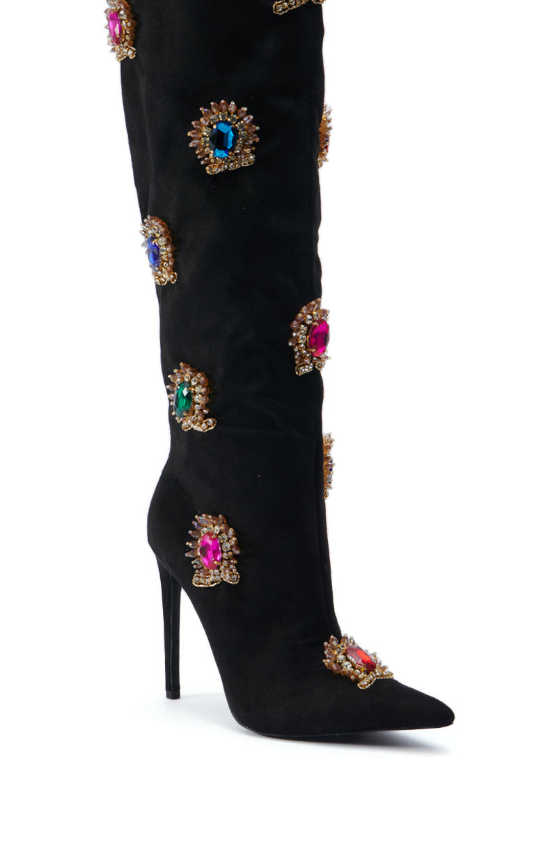 AZALEA WANG GARMINA SUEDE EMBELLISHED BOOT IN BLACK