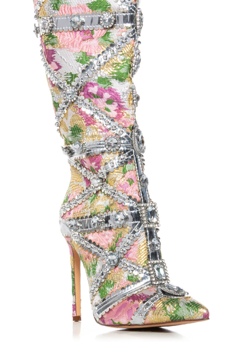 AZALEA WANG CONFIDENT BABY PINK BROCADE EMBELLISHED BOOT