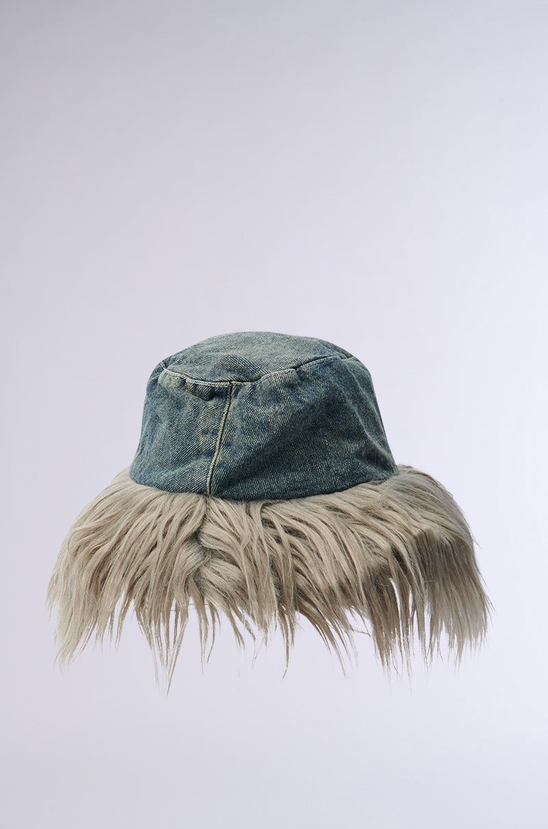 SADE FUR TRIM DENIM BUCKET HAT