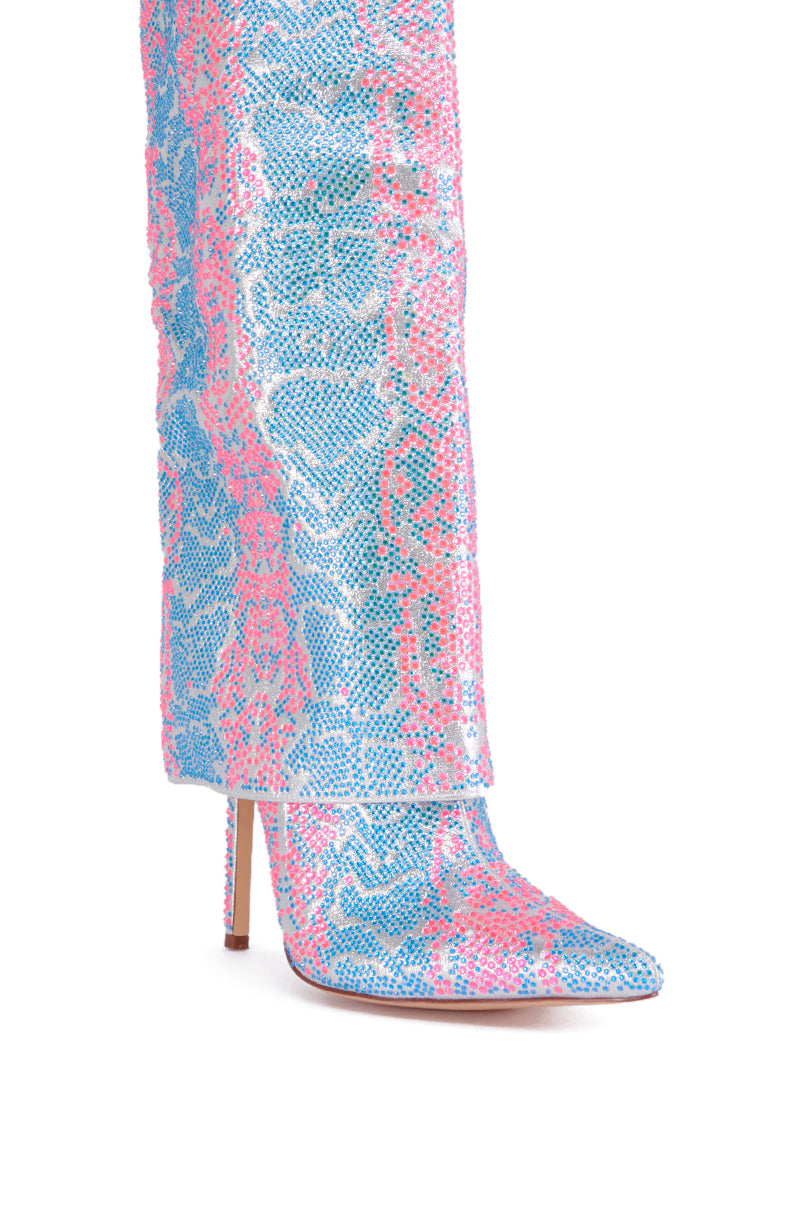 AZALEA WANG LUXER PINK AND BLUE MULTI RHINESTONE BOOT