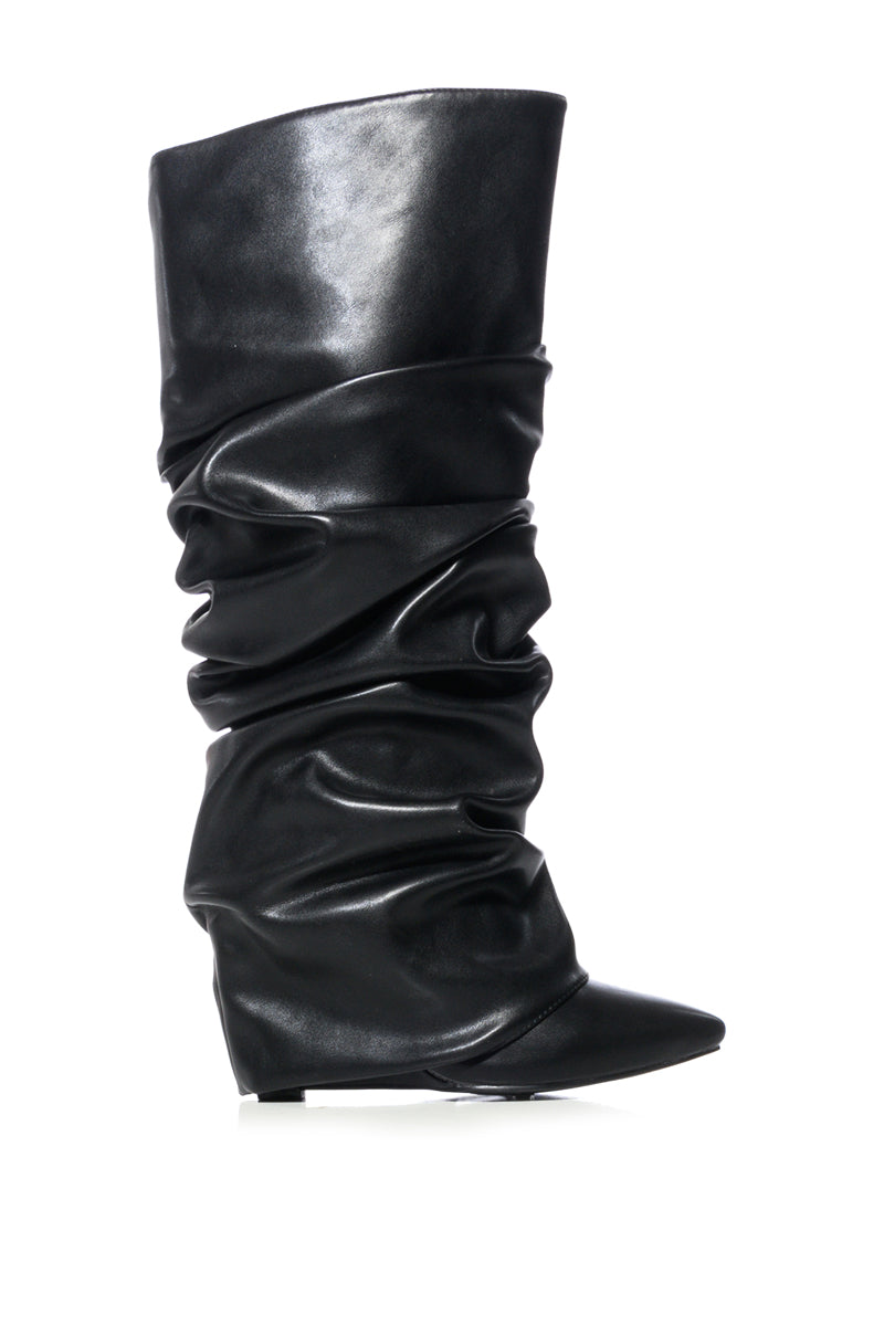 AZALEA WANG ZUMMA BLACK RUCHED WEDGE BOOT