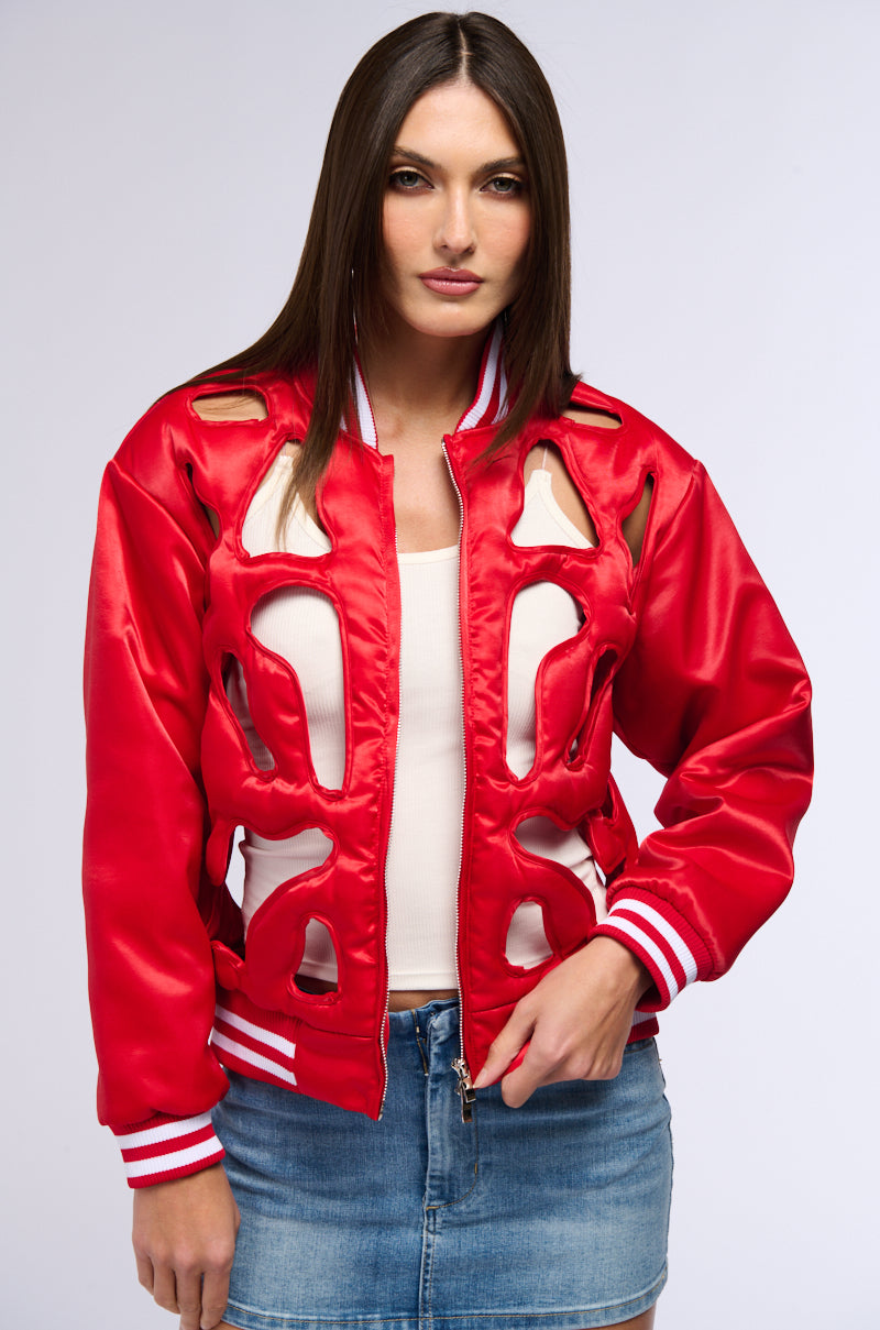 LOOK MY WAY CUT OUT SATIN BOMBER