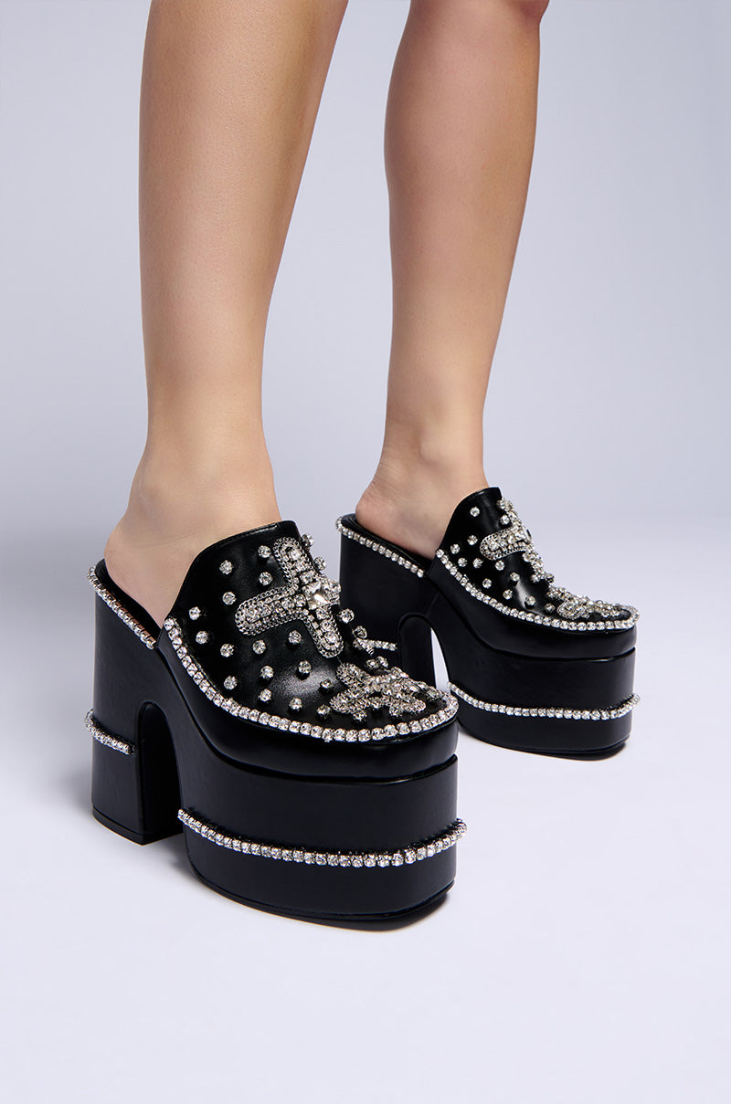 AZALEA WANG VASSY BLACK CHUNKY EMBELLISHED PLATFORM MULE