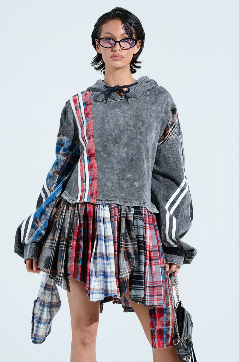 A LITTLE BIT OF EVERYTHING PLAID SWEATSHIRT DRESS