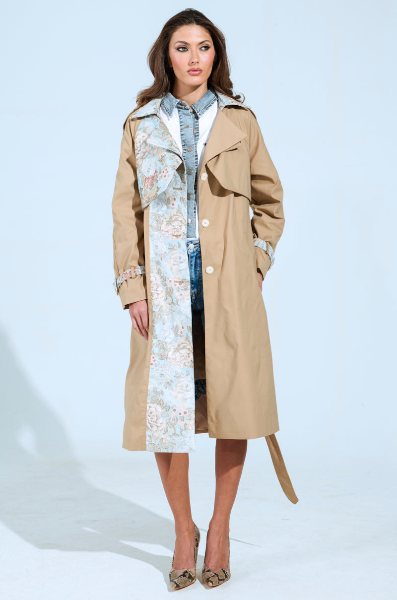 PEEKABOO BROCADE TRIM TRENCH