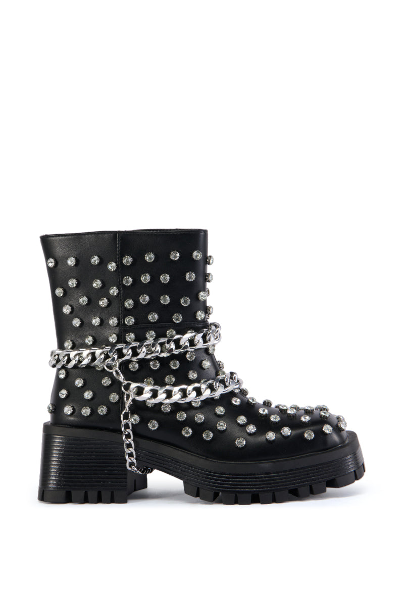 AZALEA WANG COVEN BLACK EMBELLISHED COMBAT BOOT