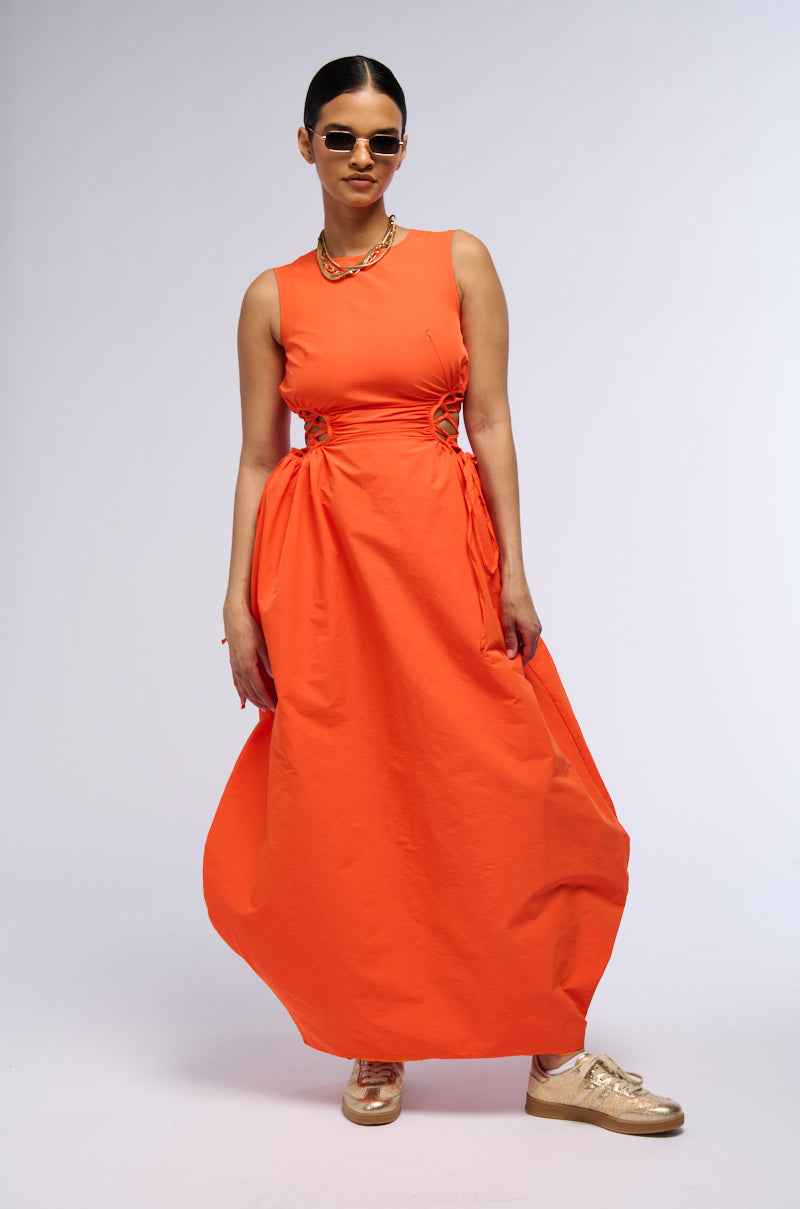 ALINA LACE UP DETAIL MAXI DRESS IN ORANGE