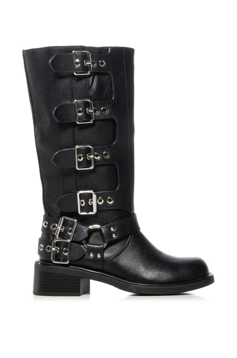 AZALEA WANG BUCKLEDUP BLACK RIDING BOOTIE