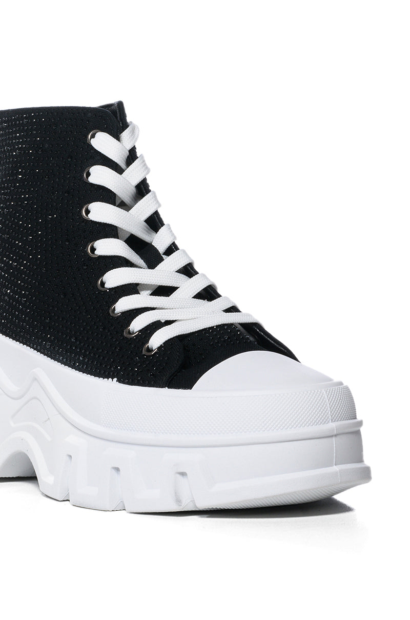 AZALEA WANG LIBBIE EMBELLISHED SNEAKER IN BLACK