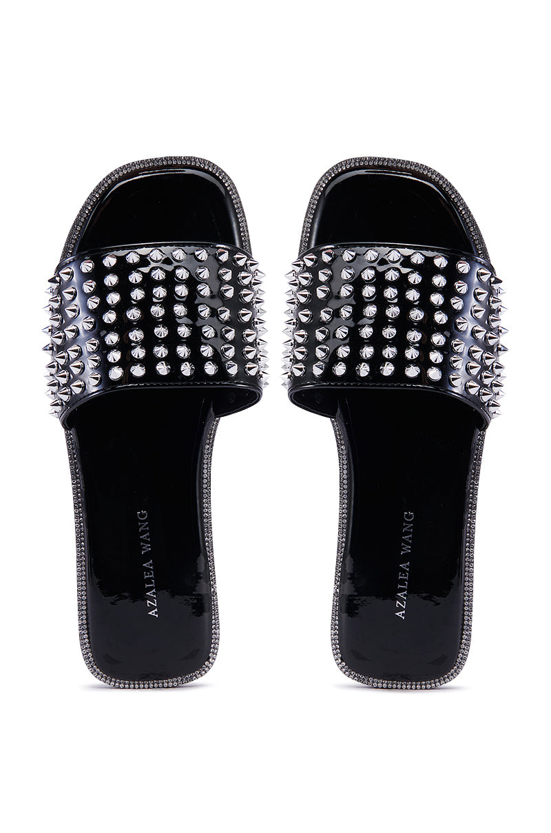 AZALEA WANG EMMONS BLACK SPIKY STUD FLAT SANDAL