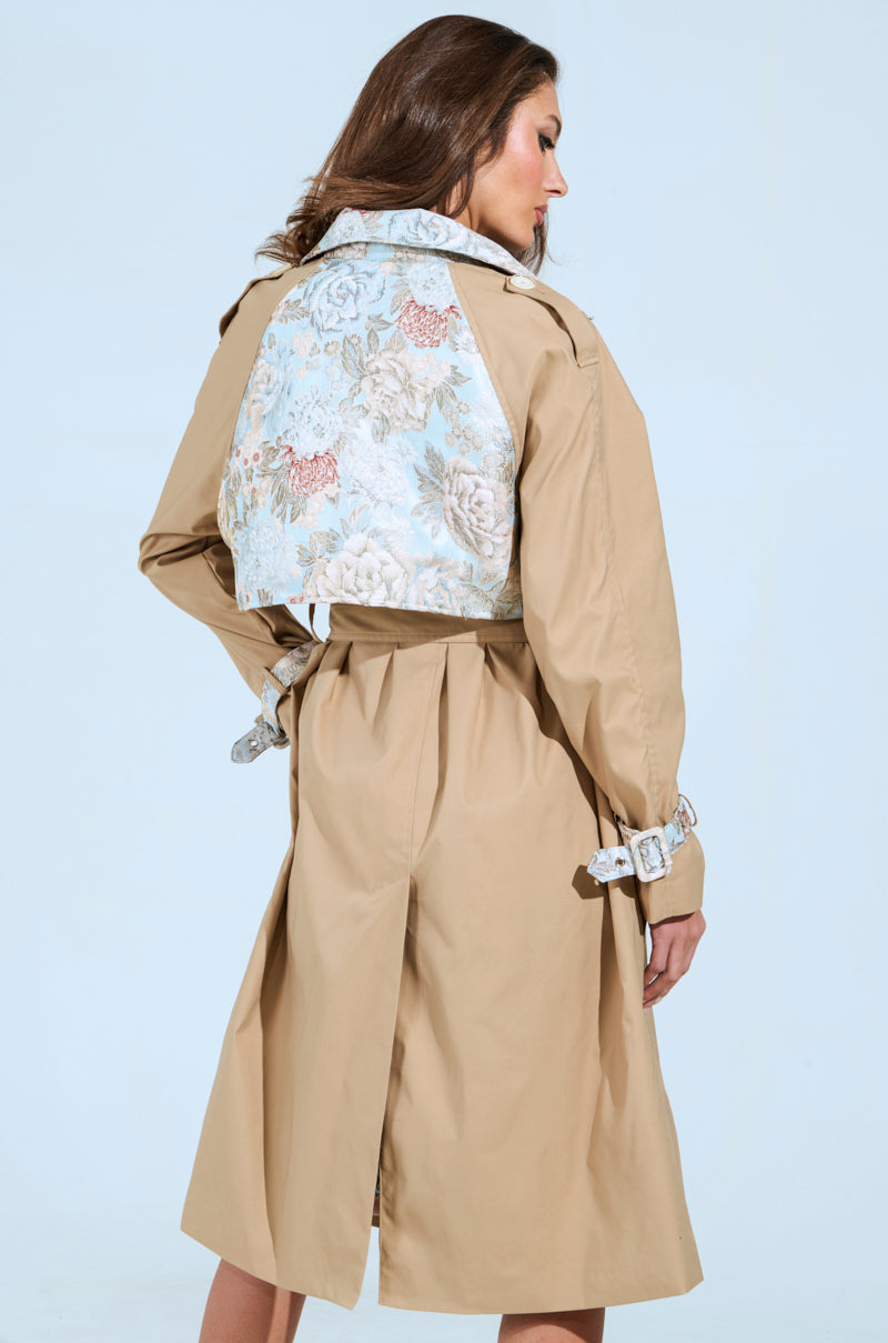 PEEKABOO BROCADE TRIM TRENCH