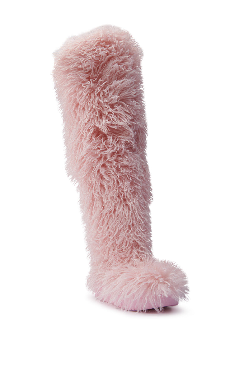 AZALEA WANG TEMPLETON PINK POODLE FAUX FUR OVER THE KNEE BOOT