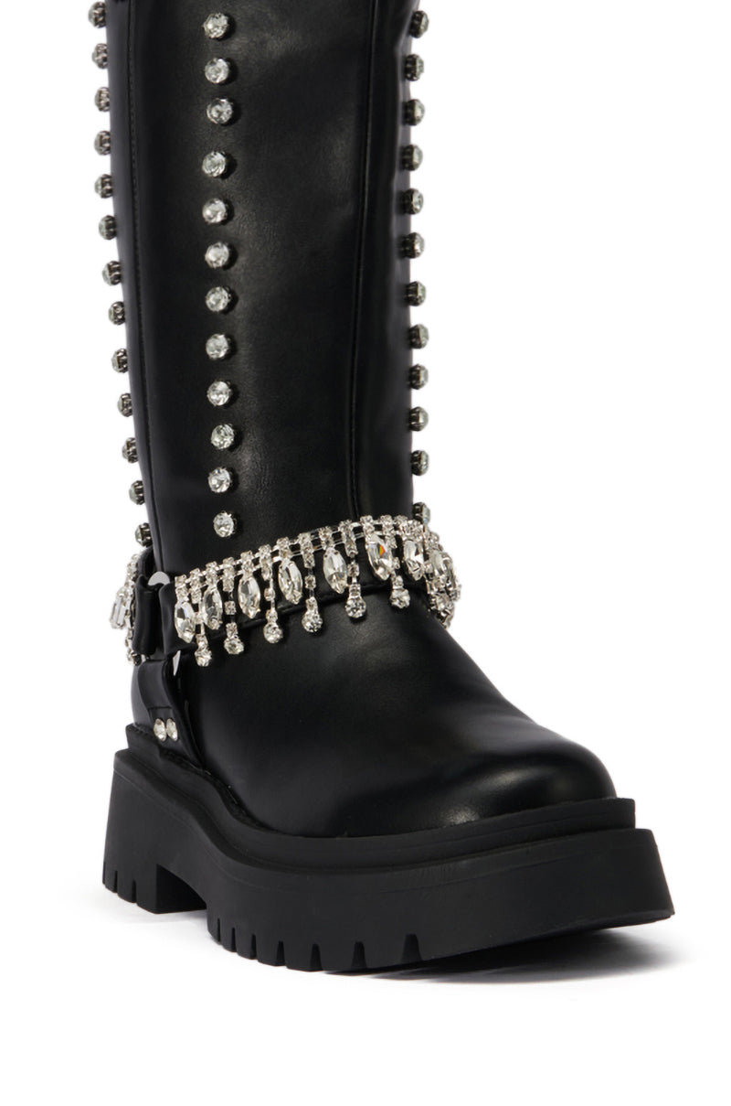 AZALEA WANG FILOMENA BLACK EMBELLISHED FLATFORM BOOT