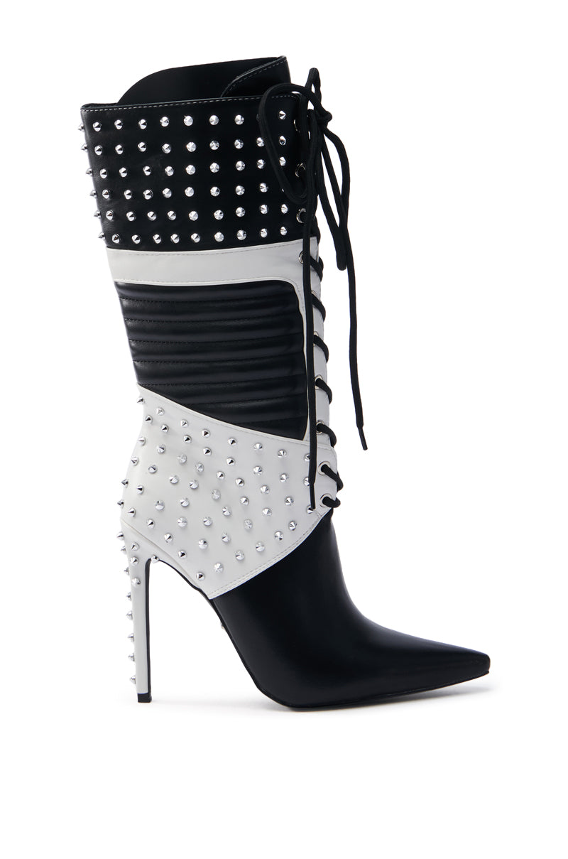 AZALEA WANG OCTOBI BLACK AND WHITE STILETO BOOT