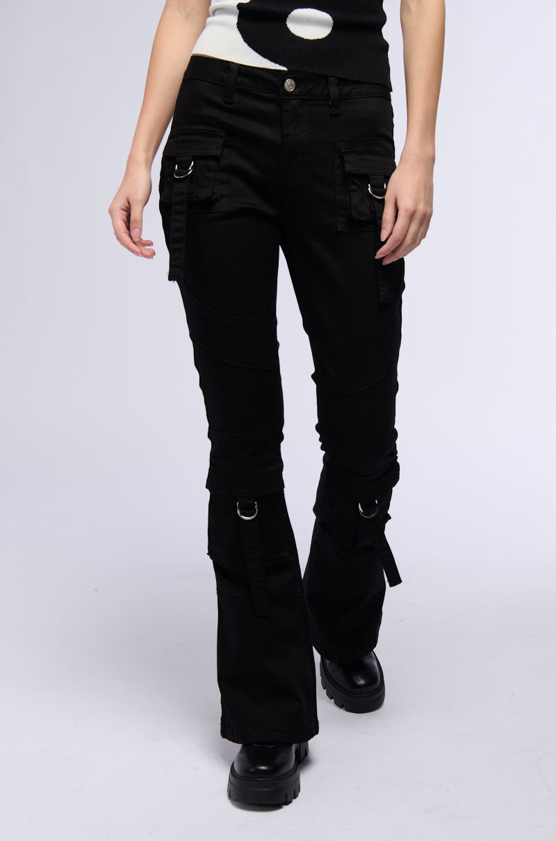 WELCOME TO PARADISE POCKET DETAIL FLARE LEG DENIM PANT