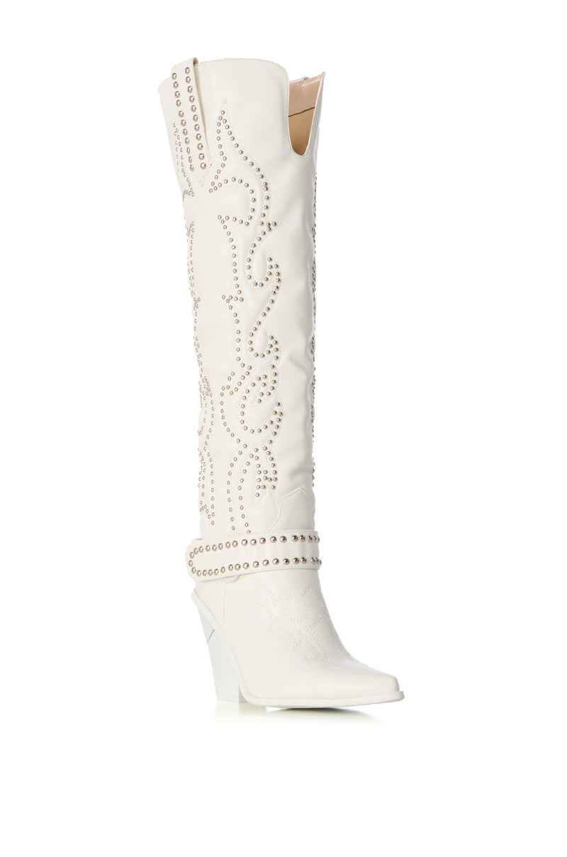 AZALEA WANG MAITIA WHITE EMBELLISHED WESTERN BOOT