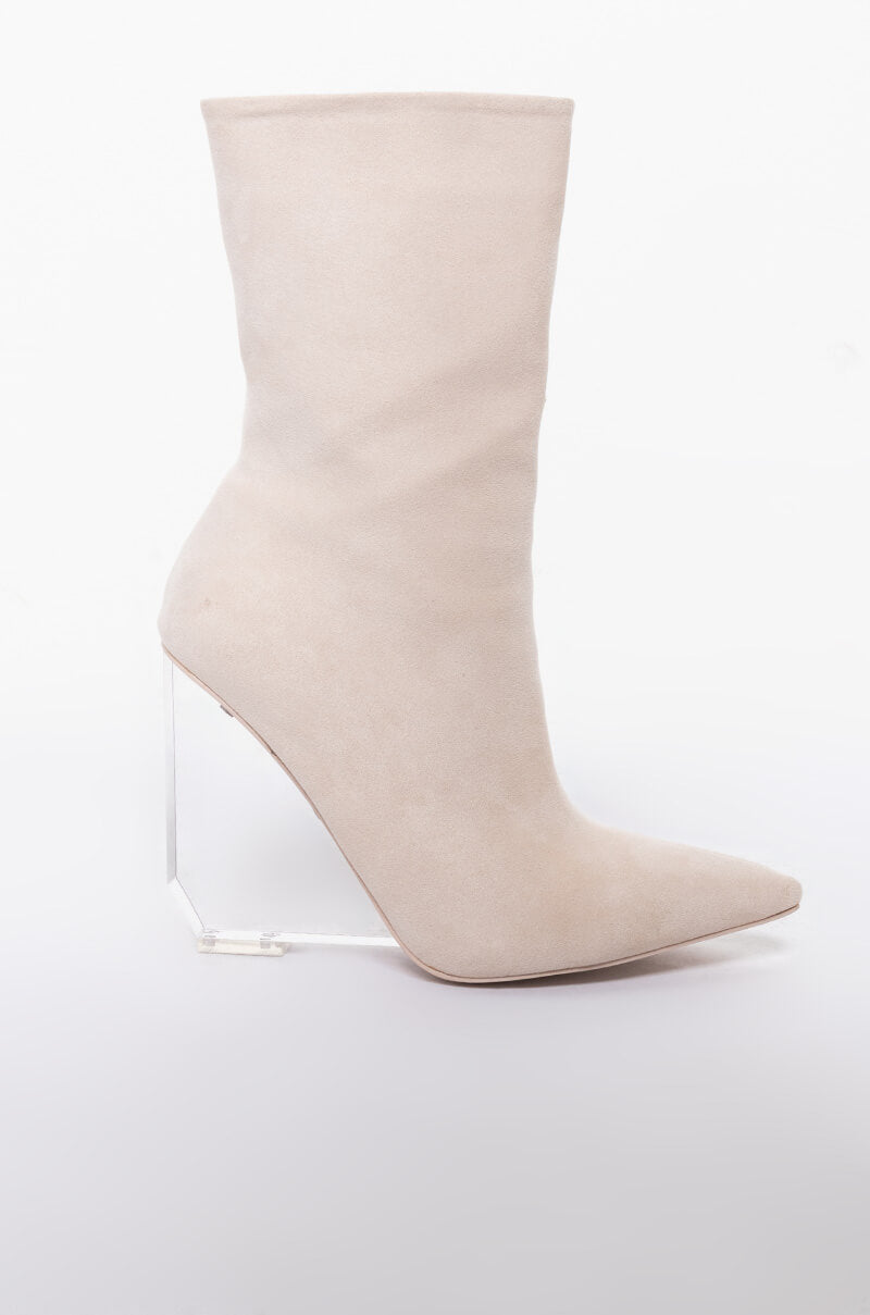 AZALEA WANG STEPPIN ON GLASS WEDGE BOOTIE IN BONE