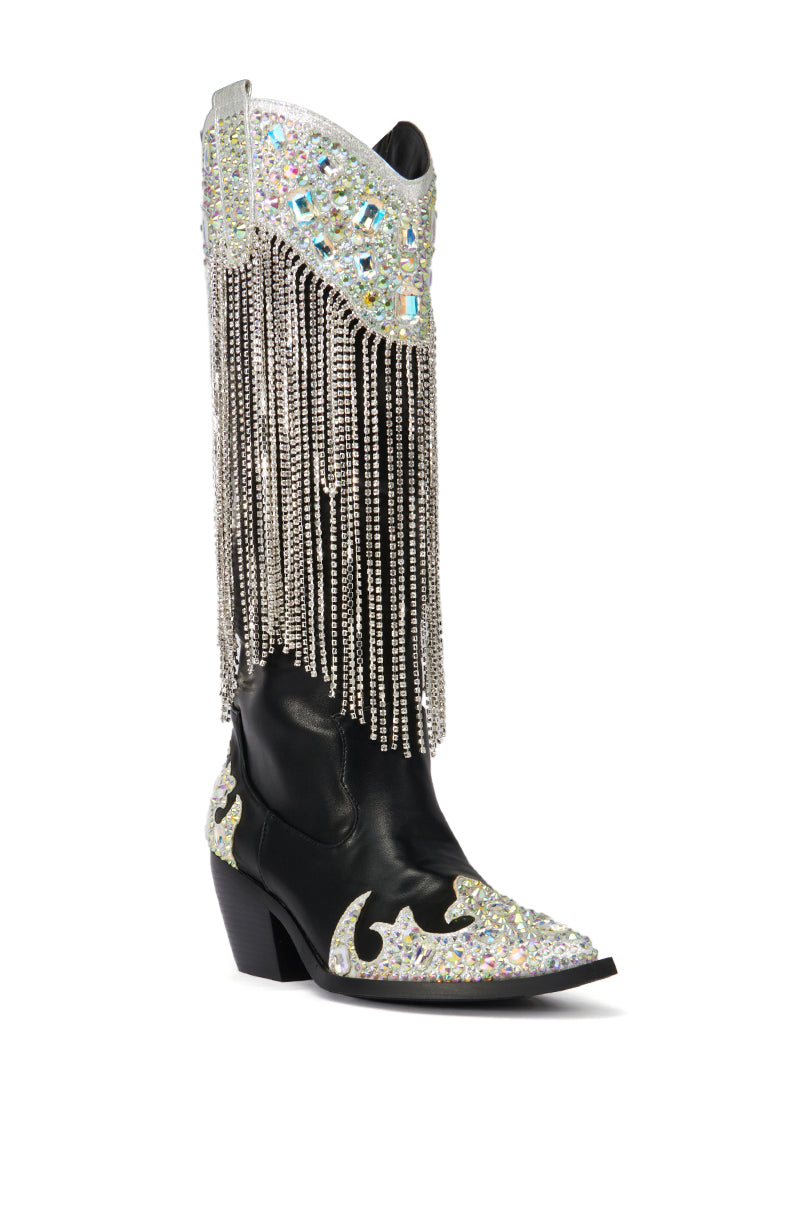 AZALEA WANG TEMPTRESS BLACK EMBELLISHED COWBOY BOOT