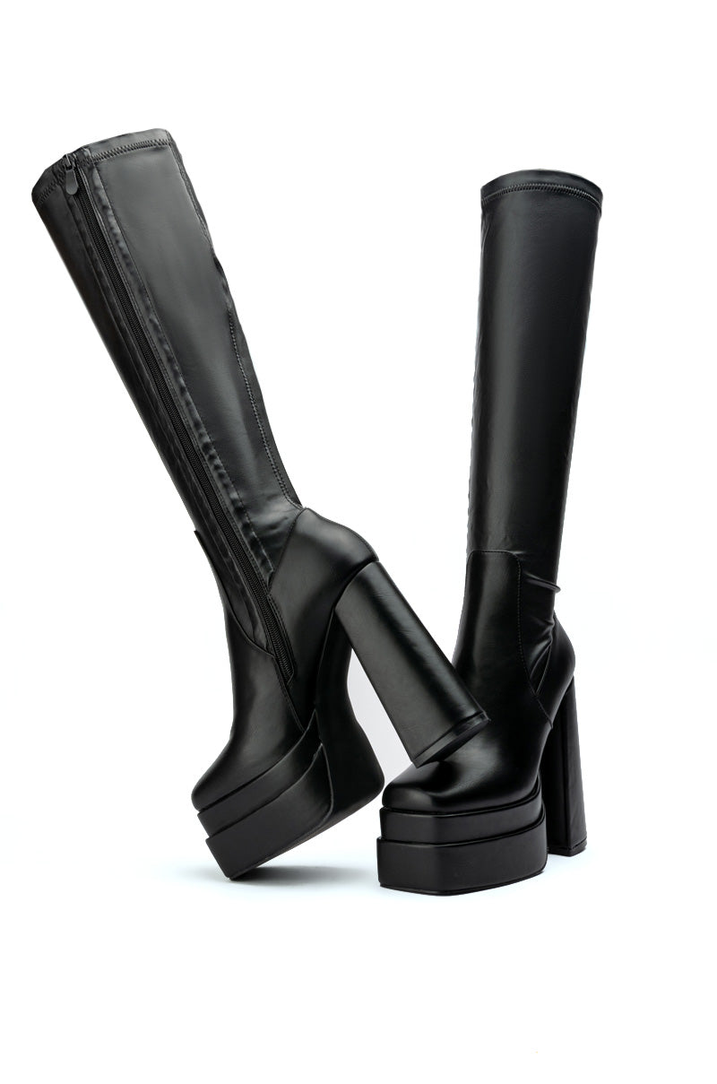 AZALEA WANG MAXINE STRETCH CHUNKY BOOT IN BLACK