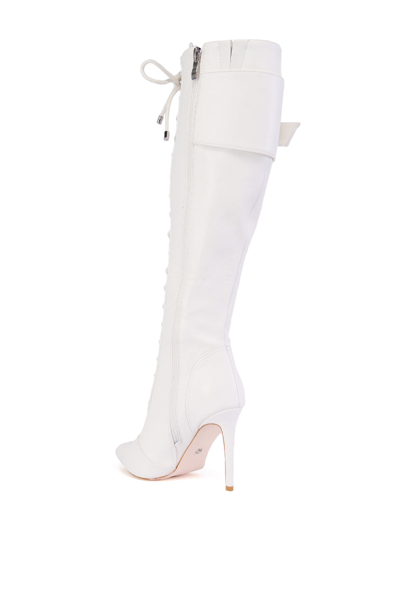 AZALEA WANG CHELSEA WHITE LACE UP STILETTO BOOT