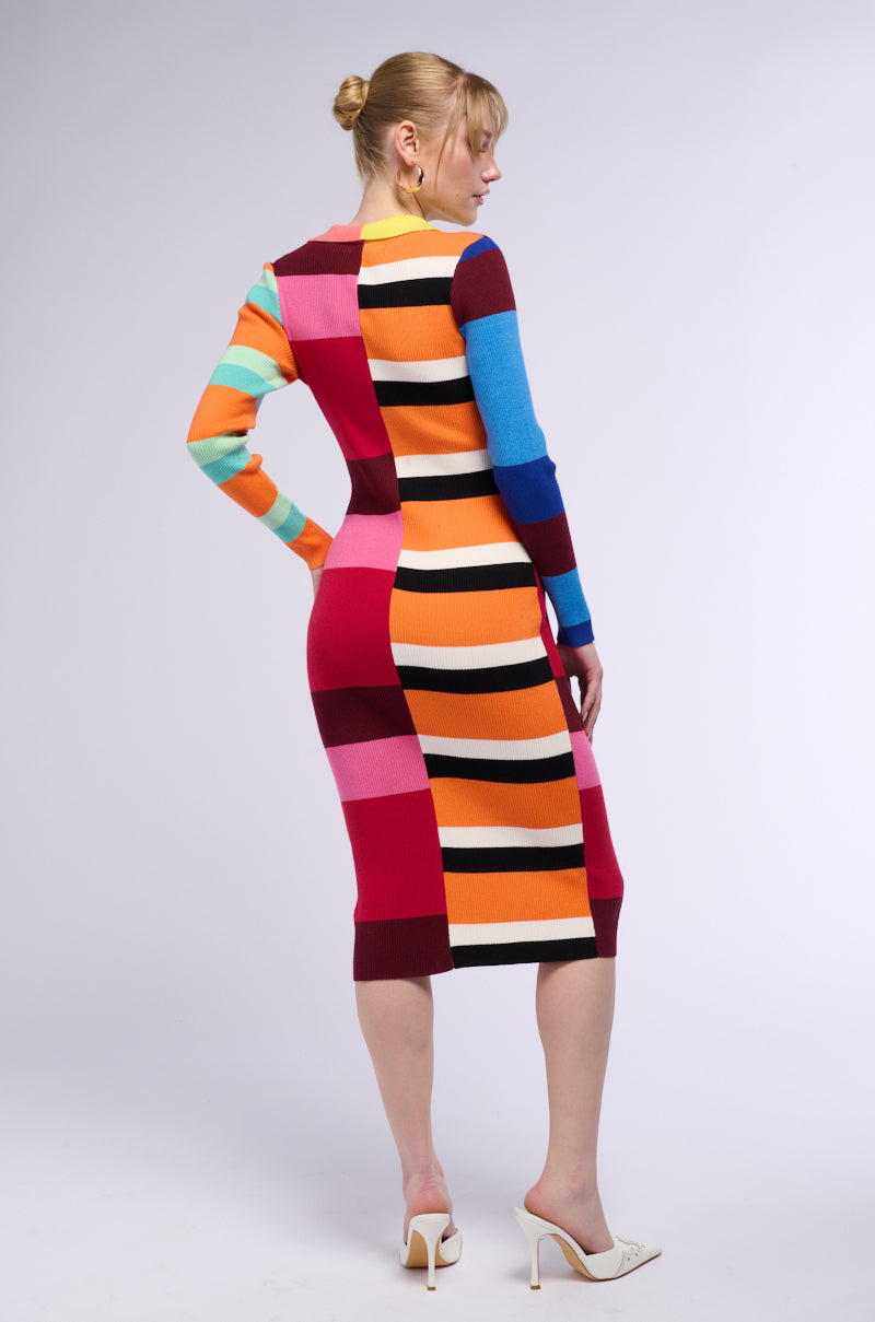 THE MAIN ATTRACTION COLOR BLOCKED MIDI DRESS