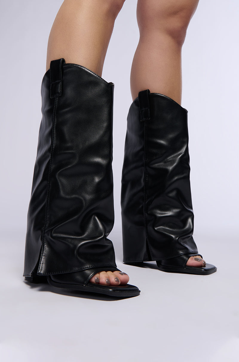 AZALEA WANG ALARIC BLACK WESTERN OPEN TOE SANDAL BOOT