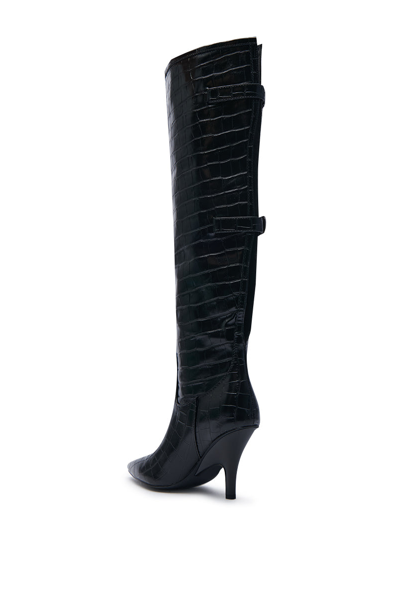 AZALEA WANG RHODES BLACK CROC WEDGE BOOT