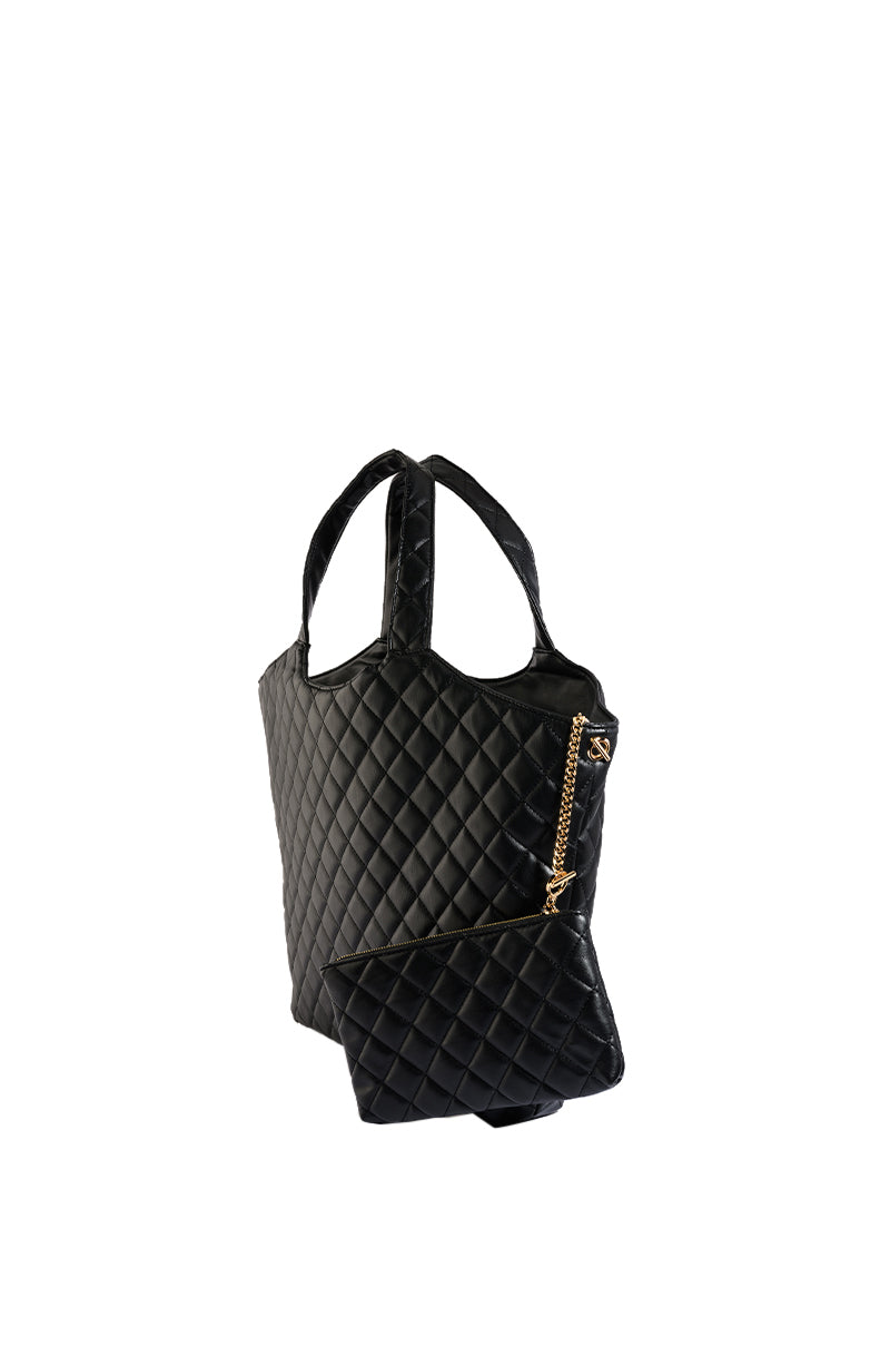 THORNE QUILTED PU TOTE BAG IN BLACK