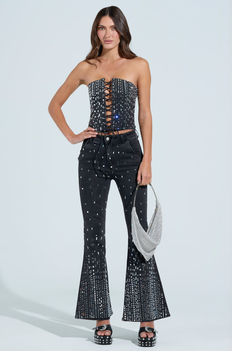 POPSTAR BLACK DENIM CORSET WITH RHINESTONE