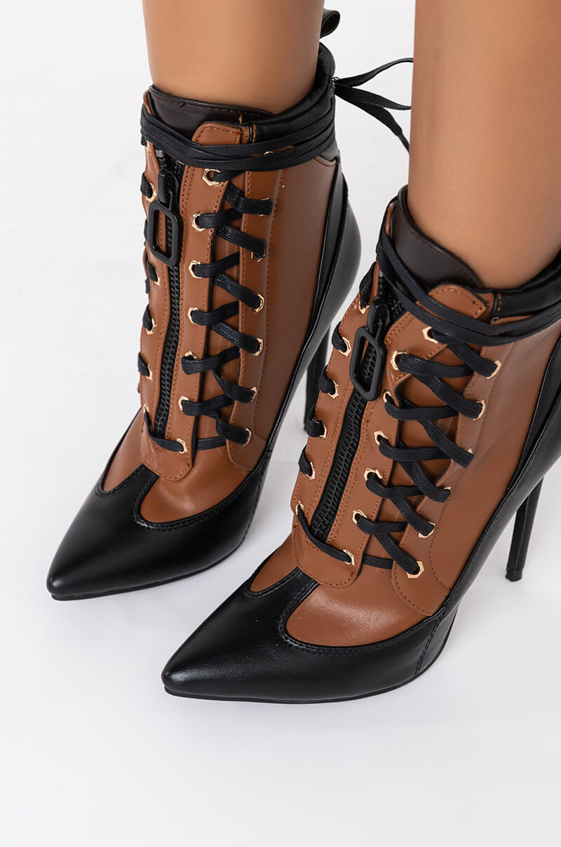 AZALEA WANG TOUGH TO LOVE STILETTO BOOTIE IN BROWN