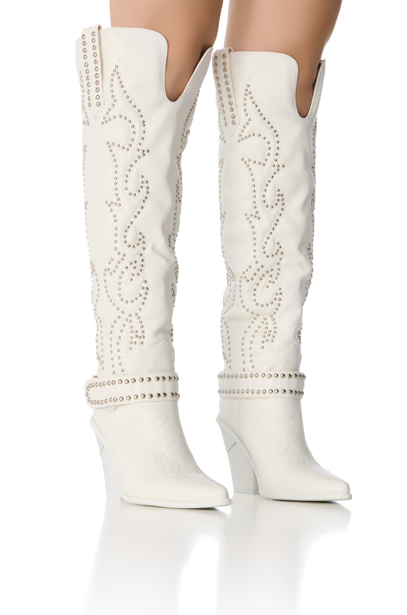 AZALEA WANG MAITIA WHITE EMBELLISHED WESTERN BOOT