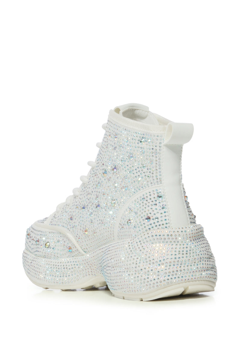 QUEENDOM WHITE HIGH TOP RHINESTONE SNEAKER