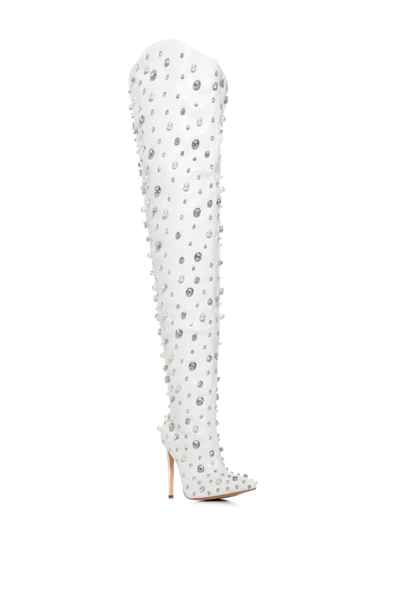 AZALEA WANG STARLING WHITE EMBELLISHED BOOT