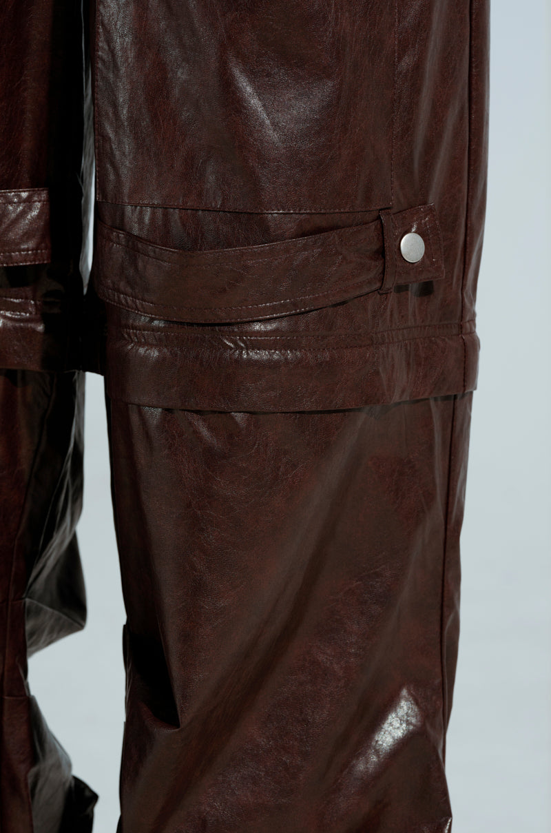 TOO GOOD FAUX LEATHER WIDE LEG TROUSER