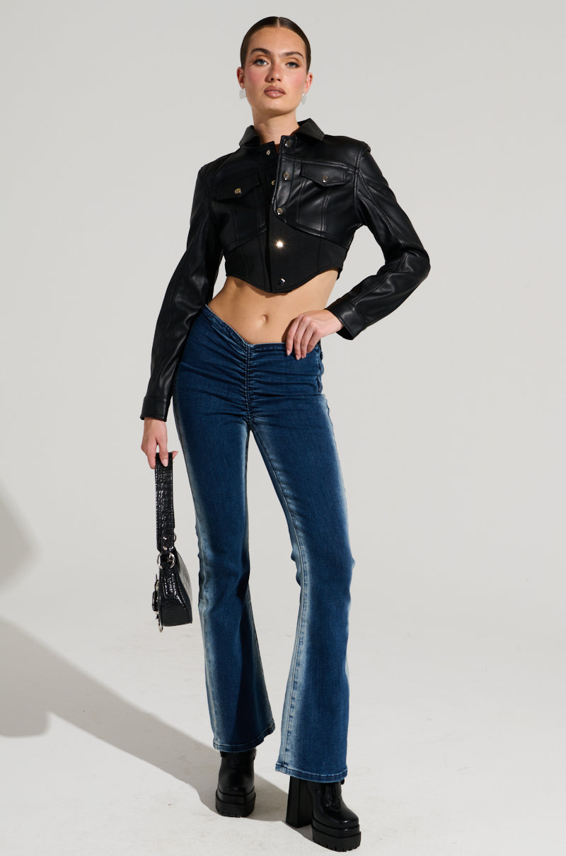 CINCHED UP DENIM PANT IN MEDIUM BLUE DENIM