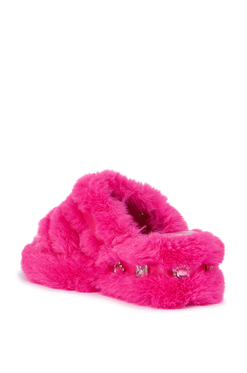 AZALEA WANG LAURELES FUR SANDAL IN PINK