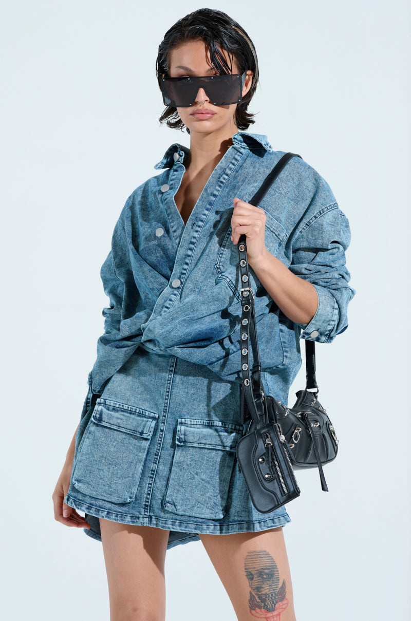 LET'S REWIND DENIM MINI DRESS