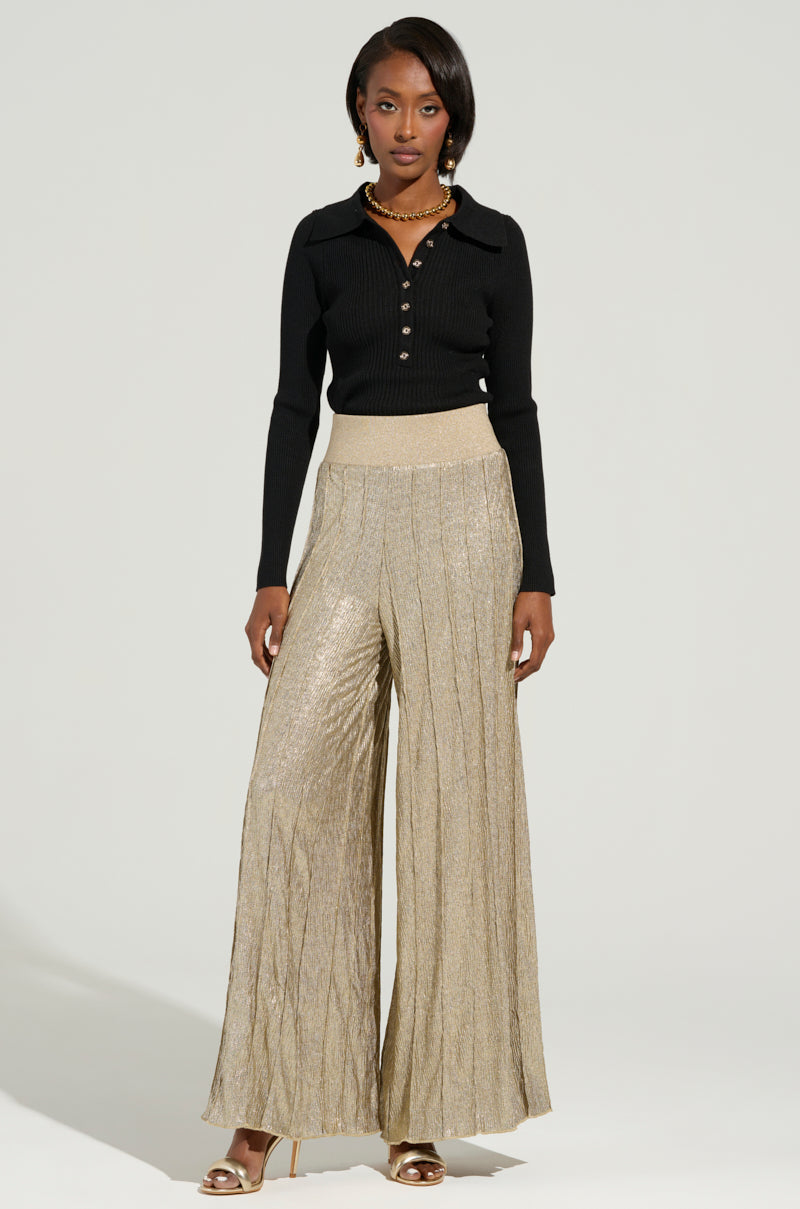 FEELING GODLY PLEATED HIGH WAIST PANT IN GOLD