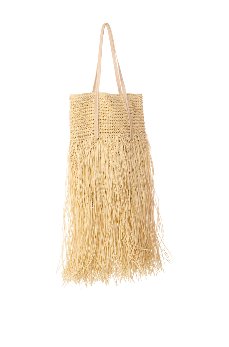 ST BARTZ SHAGGY STRAW TOTE BAG