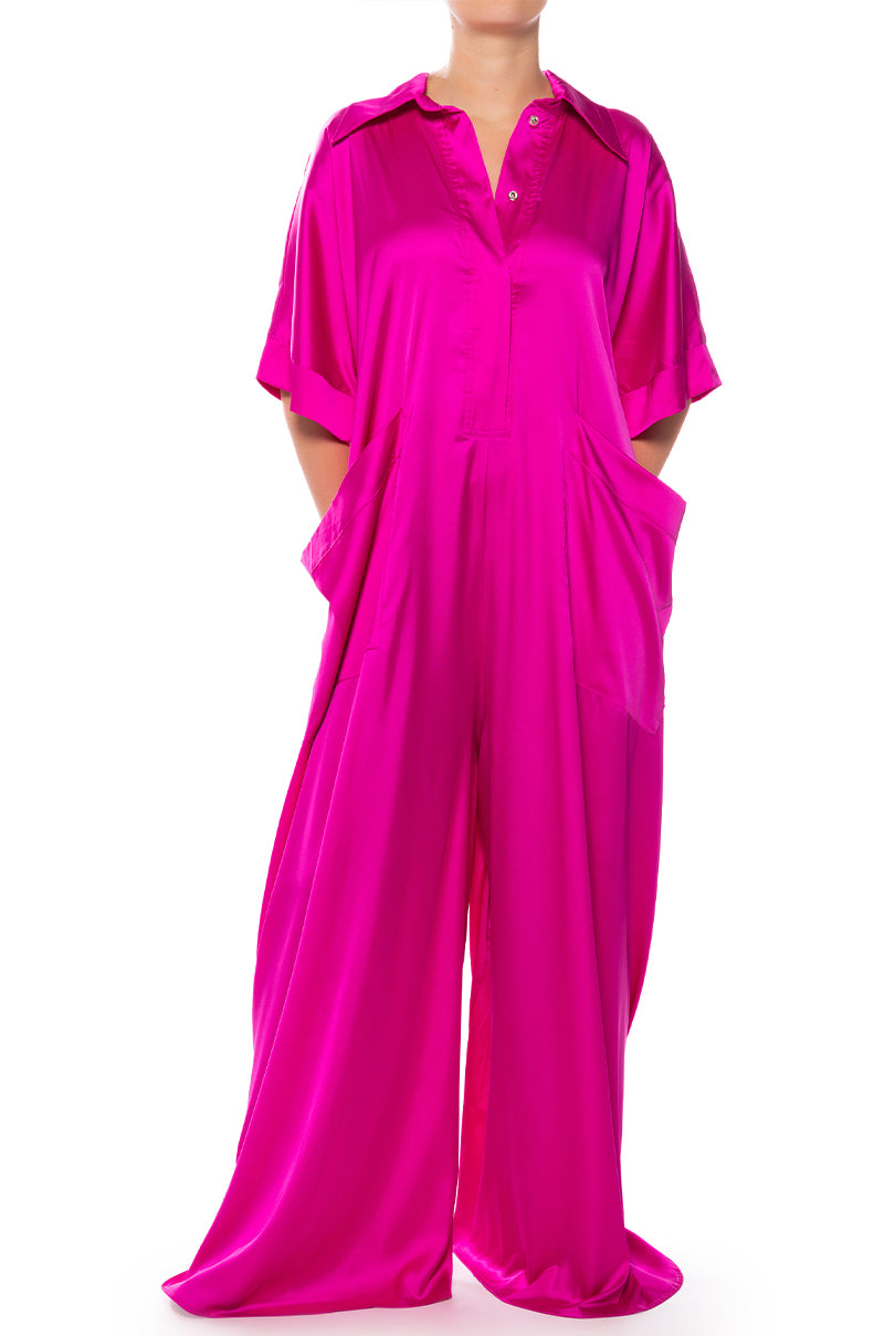 SHES RICH OVERSIZED SATIN JUMPSUIT IN PINK